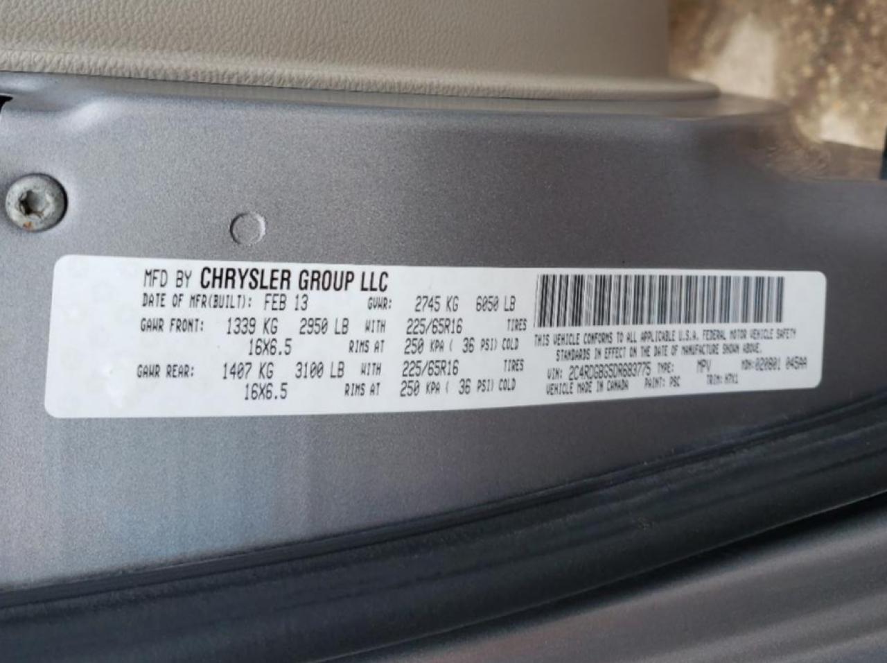 Photo 10 from auction – 2013 DODGE GRAND CARA with VIN 2C4RDGBG5DR683775