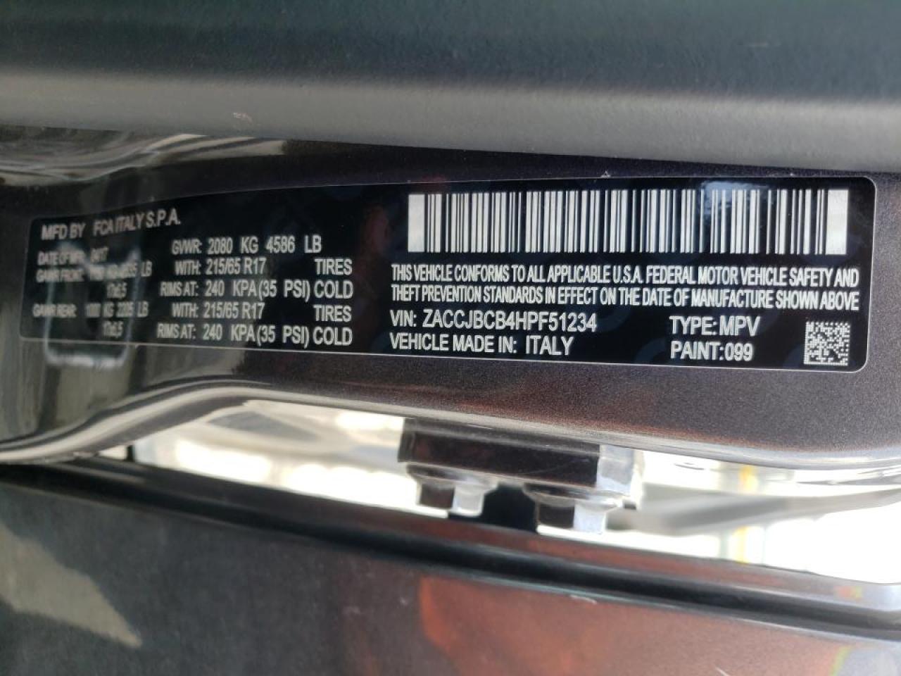 Photo 10 from auction – 2017 JEEP RENEGADE T with VIN ZACCJBCB4HPF51234