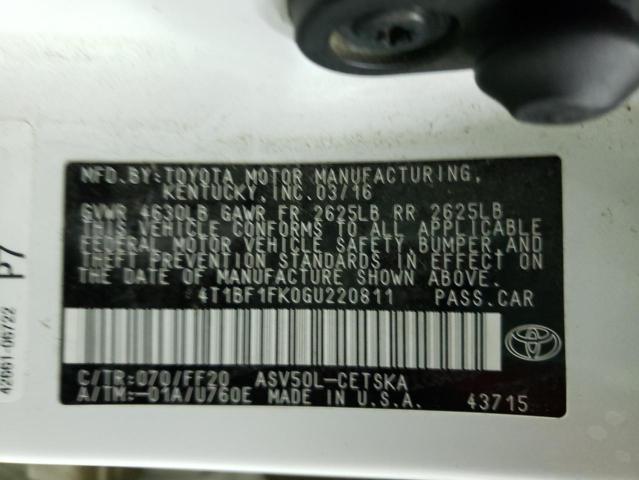 Photo 10 from auction – 2016 TOYOTA CAMRY LE with VIN 4T1BF1FK0GU220811