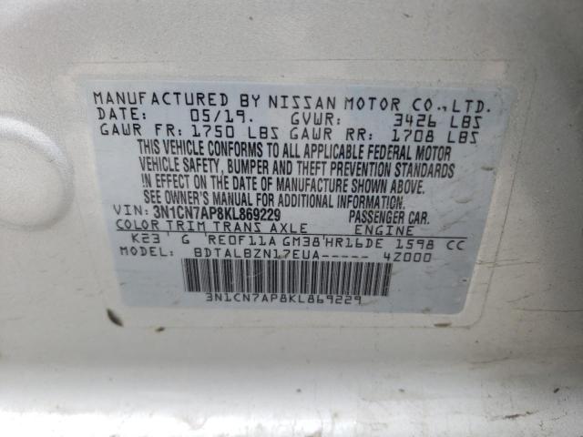 Photo 10 from auction – 2019 NISSAN VERSA S with VIN 3N1CN7AP8KL869229