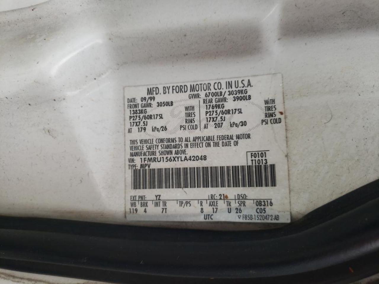 Photo 10 from auction – 2000 FORD EXPEDITION with VIN 1FMRU156XYLA42048