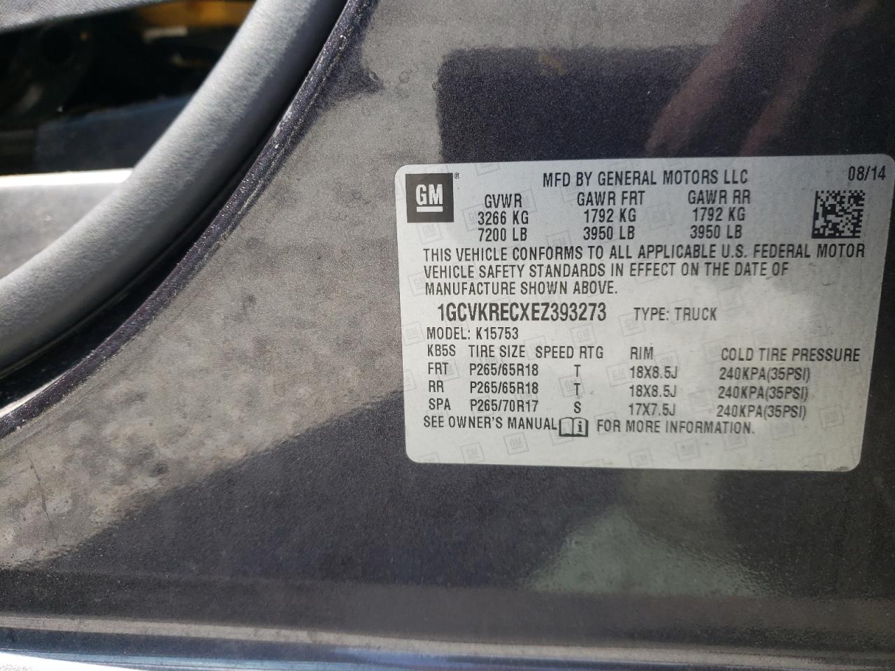 Photo 10 from auction – 2014 CHEVROLET SILVERADO with VIN 1GCVKRECXEZ393273