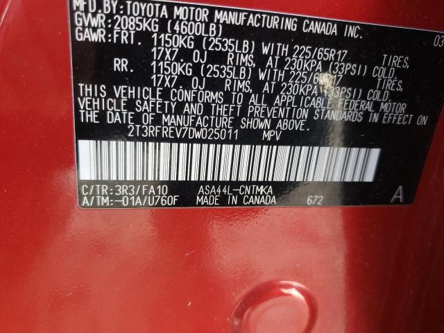 Photo 10 from auction – 2013 TOYOTA RAV4 XLE with VIN 2T3RFREV7DW025011