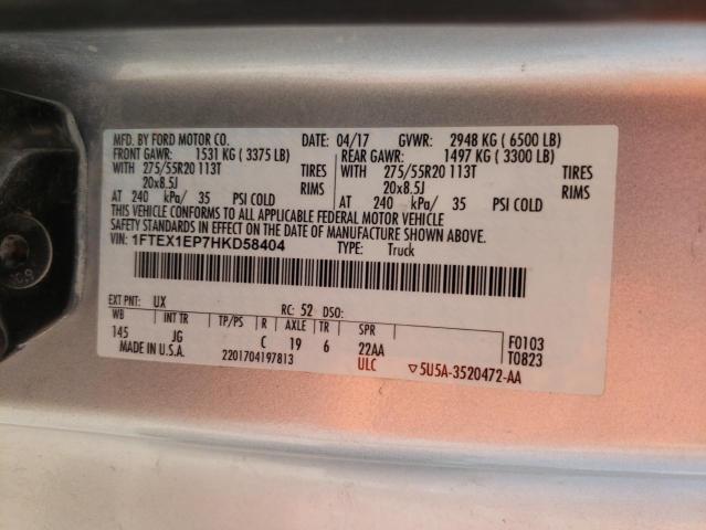 Photo 10 from auction – 2017 FORD F150 SUPER with VIN 1FTEX1EP7HKD58404