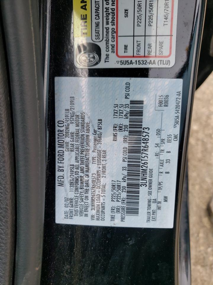 Photo 10 from auction – 2007 LINCOLN MKZ with VIN 3LNHM26T57R648573