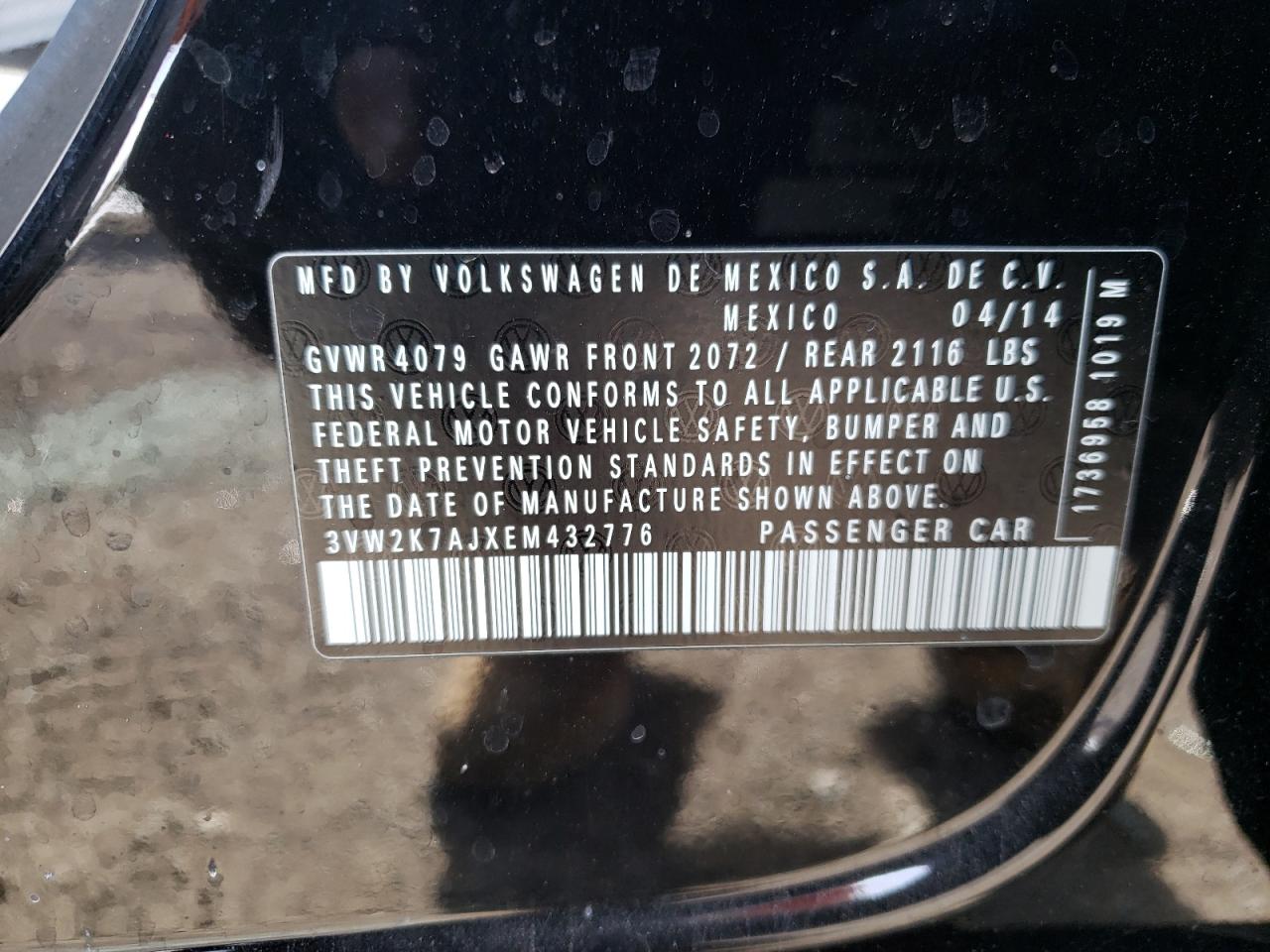 Photo 10 from auction – 2014 VOLKSWAGEN JETTA BASE with VIN 3VW2K7AJXEM432776