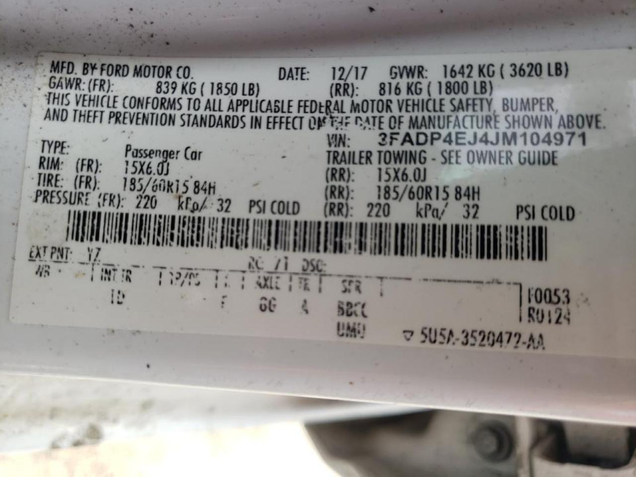 Photo 10 from auction – 2018 FORD FIESTA SE with VIN 3FADP4EJ4JM104971