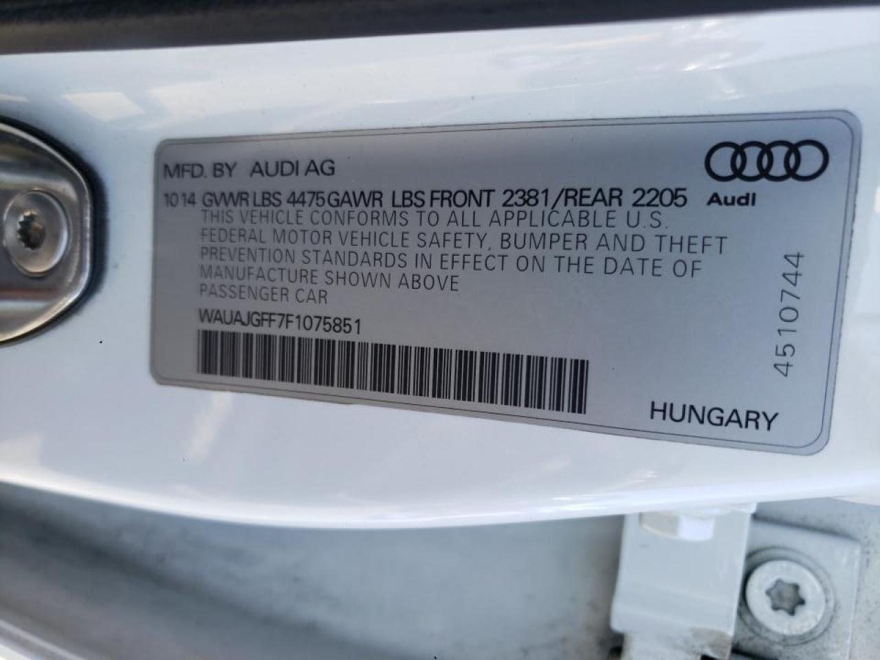 Photo 10 from auction – 2015 AUDI A3 PREMIUM with VIN WAUAJGFF7F1075851