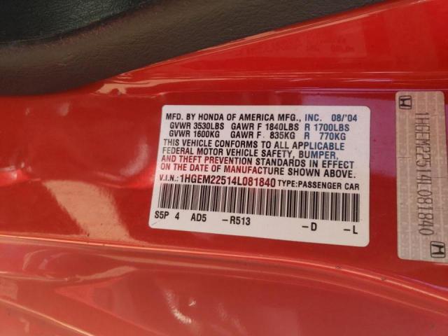 Photo 10 from auction – 2004 HONDA CIVIC LX with VIN 1HGEM22514L081840