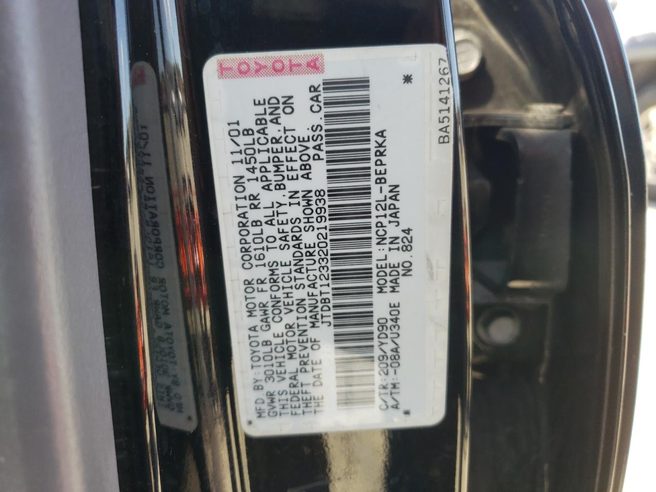 Photo 10 from auction – 2002 TOYOTA ECHO with VIN JTDBT123320219938
