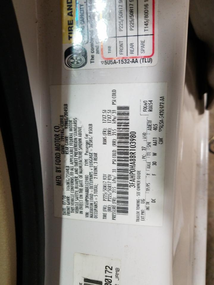 Photo 10 from auction – 2011 FORD FUSION SE with VIN 3FAHP0HA8BR103980