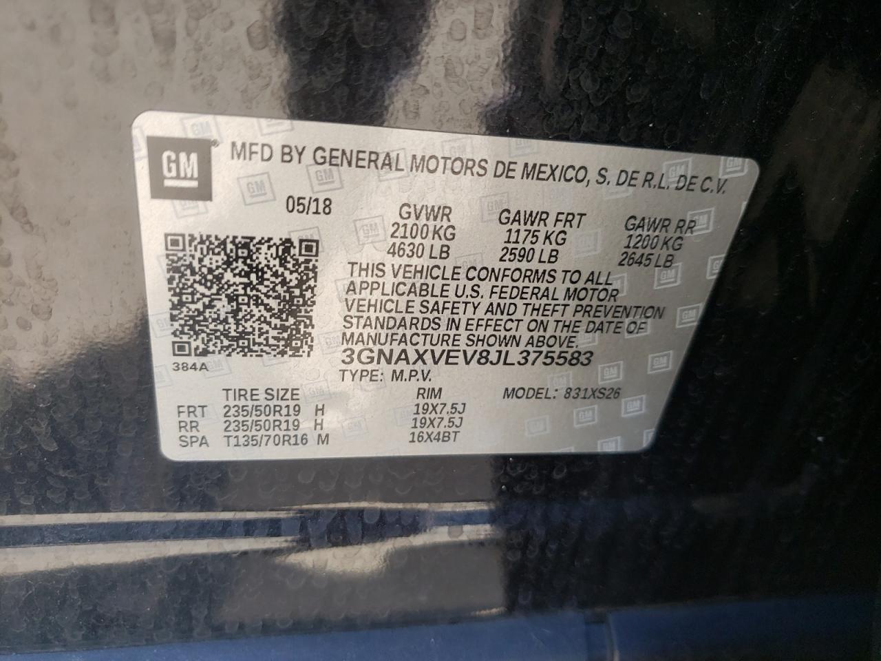 Photo 11 from auction – 2018 CHEVROLET EQUINOX PR with VIN 3GNAXVEV8JL375583