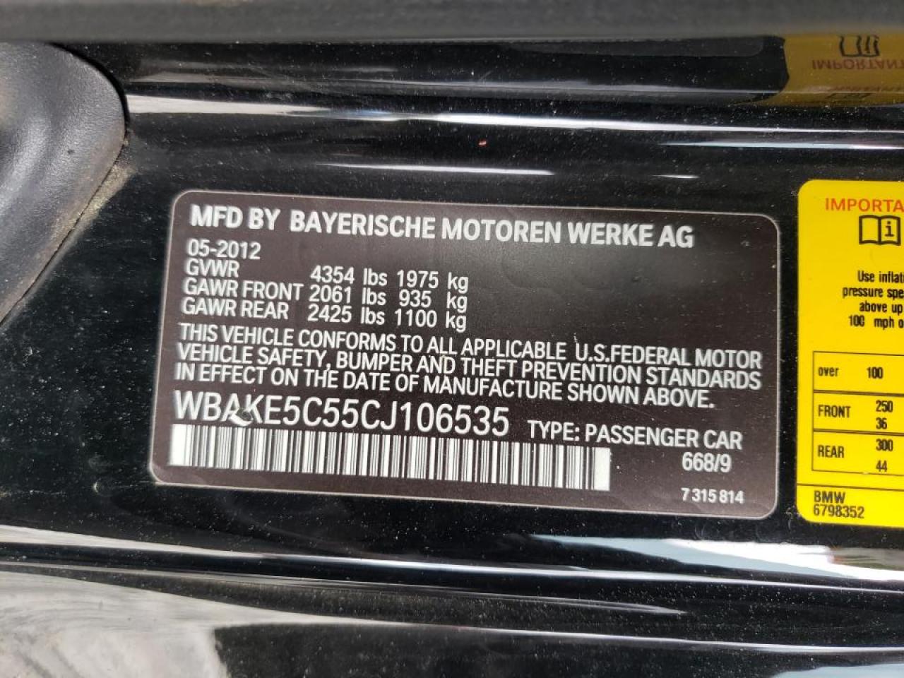 Photo 10 from auction – 2012 BMW 328 I SULE with VIN WBAKE5C55CJ106535