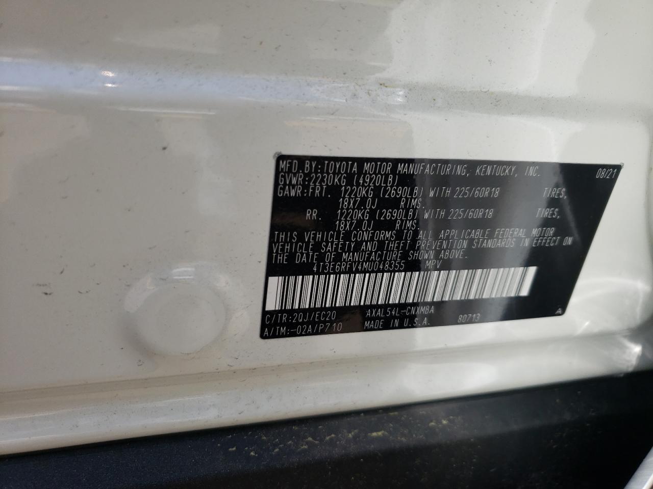 Photo 10 from auction – 2021 TOYOTA RAV4 XSE with VIN 4T3E6RFV4MU048355