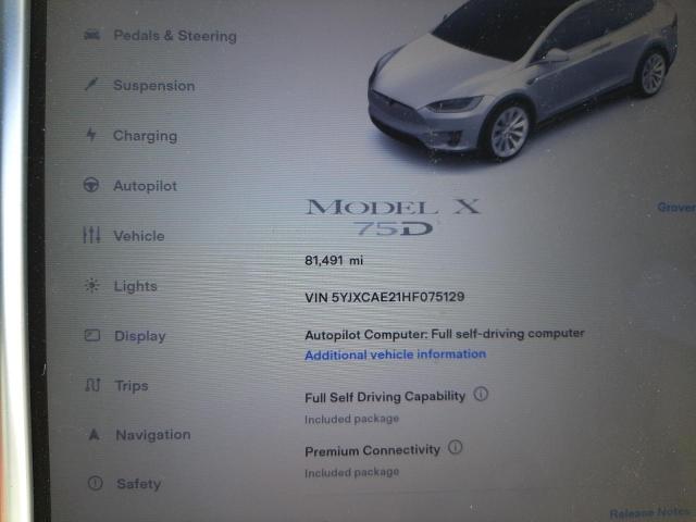 Photo 8 from auction – 2017 TESLA MODEL X with VIN 5YJXCAE21HF075129
