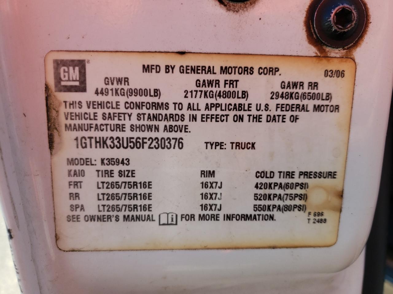 Photo 10 from auction – 2006 GMC NEW SIERRA with VIN 1GTHK33U56F230376