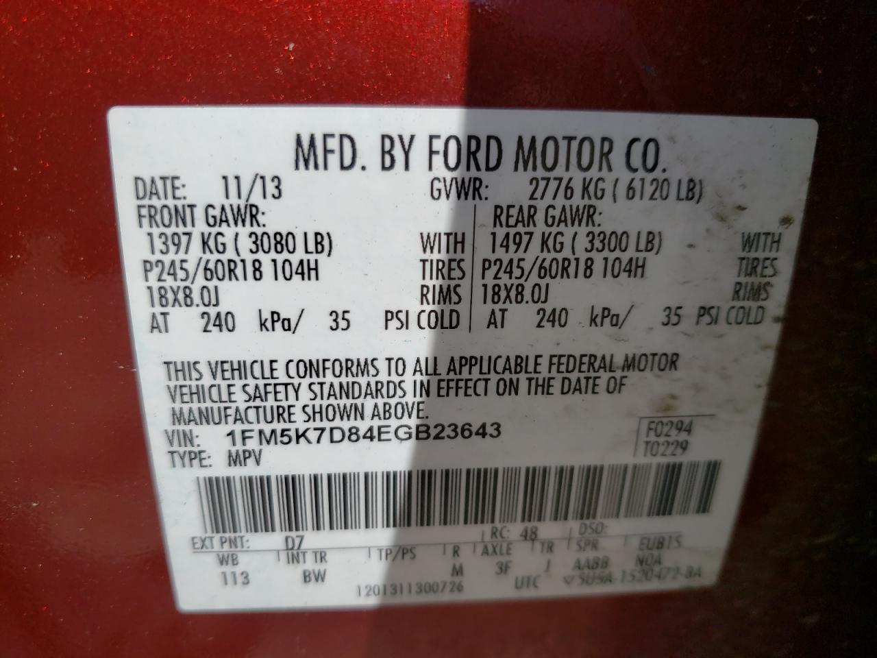 Photo 10 from auction – 2014 FORD EXPLORER X with VIN 1FM5K7D84EGB23643