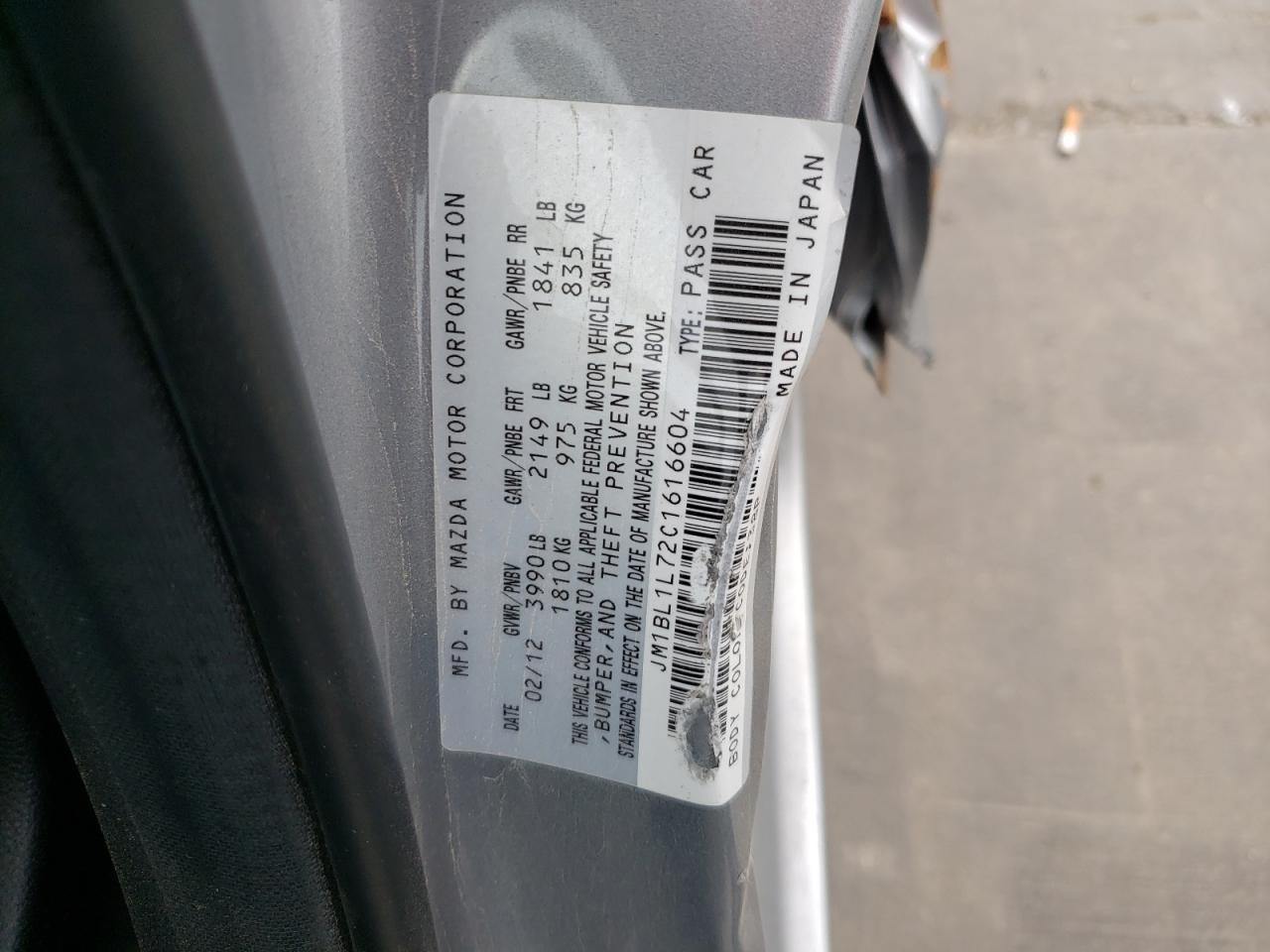 Photo 10 from auction – 2012 MAZDA 3 I with VIN JM1BL1L72C1616604