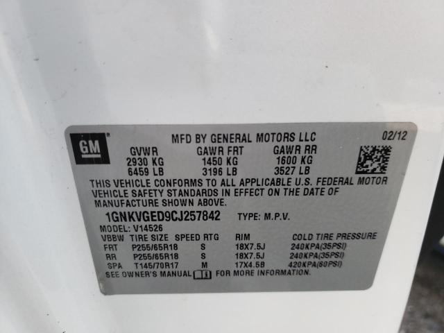 Photo 10 from auction – 2012 CHEVROLET TRAVERSE L with VIN 1GNKVGED9CJ257842
