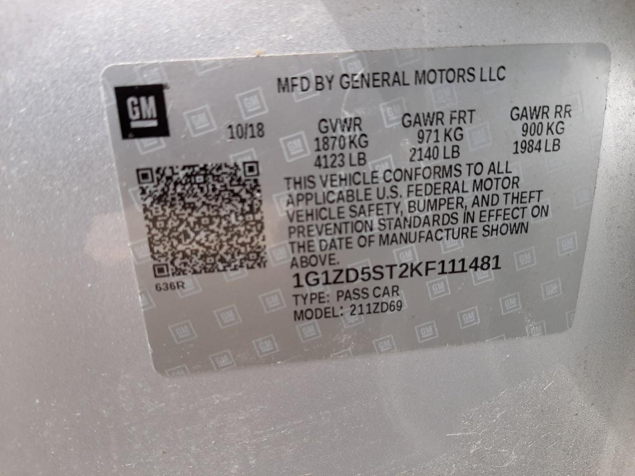 Photo 10 from auction – 2019 CHEVROLET MALIBU LT with VIN 1G1ZD5ST2KF111481