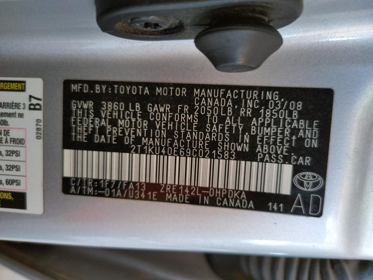 Photo 10 from auction – 2009 TOYOTA COROLLA MA with VIN 2T1KU40E69C021583