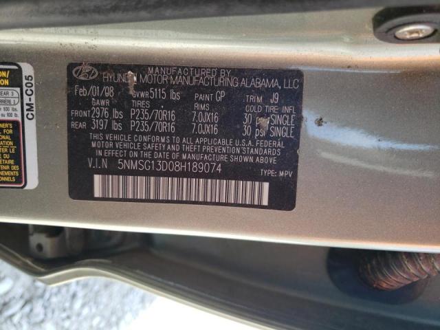 Photo 10 from auction – 2008 HYUNDAI SANTA FE with VIN 5NMSG13D08H189074