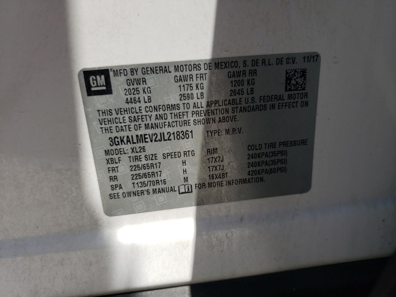 Photo 10 from auction – 2018 GMC TERRAIN SL with VIN 3GKALMEV2JL218361