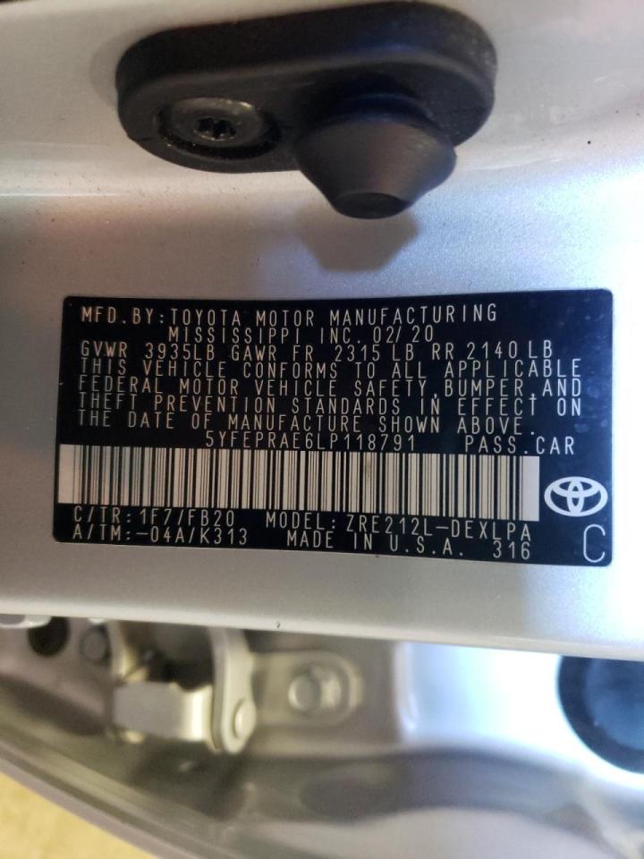 Photo 10 from auction – 2020 TOYOTA COROLLA LE with VIN 5YFEPRAE6LP118791