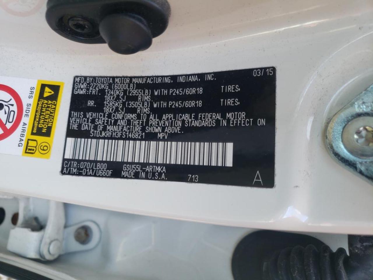 Photo 10 from auction – 2015 TOYOTA HIGHLANDER with VIN 5TDJKRFH3FS146821