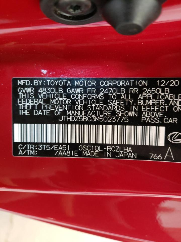 Photo 10 from auction – 2021 LEXUS RC 350 BAS with VIN JTHDZ5BC3M5023775