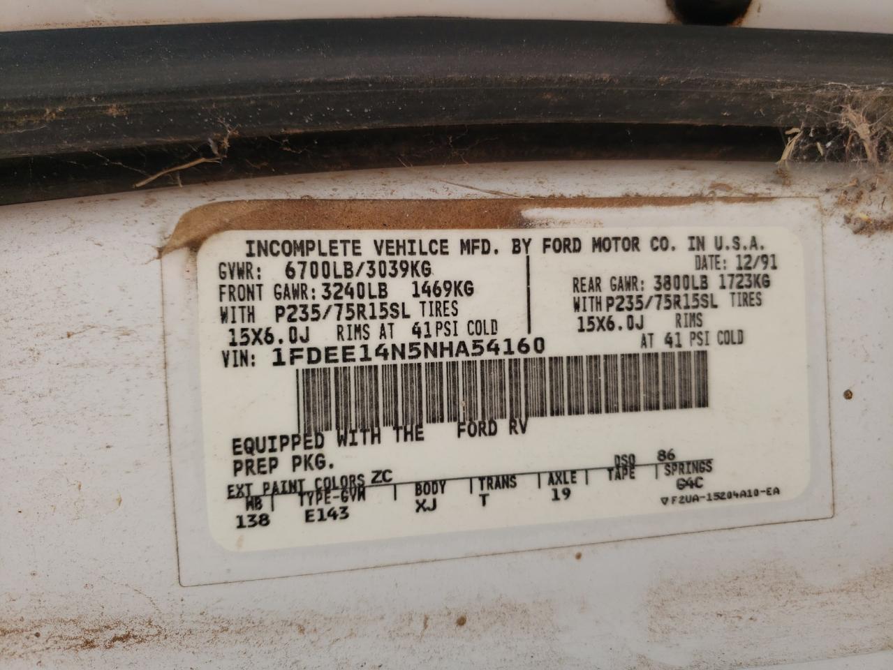 Photo 10 from auction – 1992 FORD ECONOLINE with VIN 1FDEE14N5NHA54160