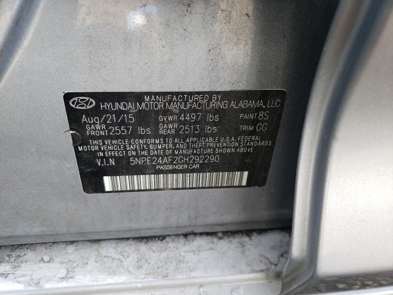 Photo 10 from auction – 2016 HYUNDAI SONATA SE with VIN 5NPE24AF2GH292290