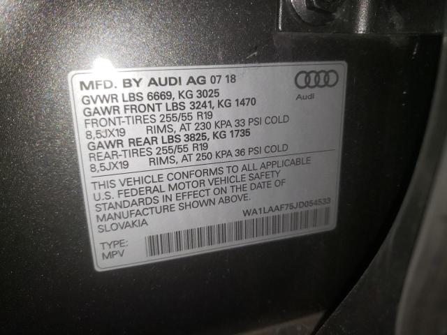 Photo 10 from auction – 2018 AUDI Q7 PREMIUM with VIN WA1LAAF75JD054533