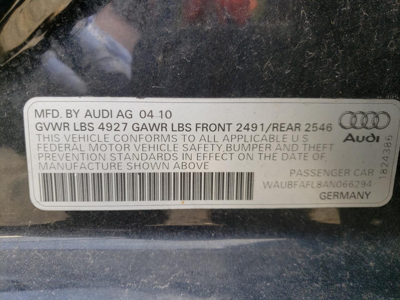Photo 10 from auction – 2010 AUDI A4 2.0T with VIN WAUBFAFL8AN066294
