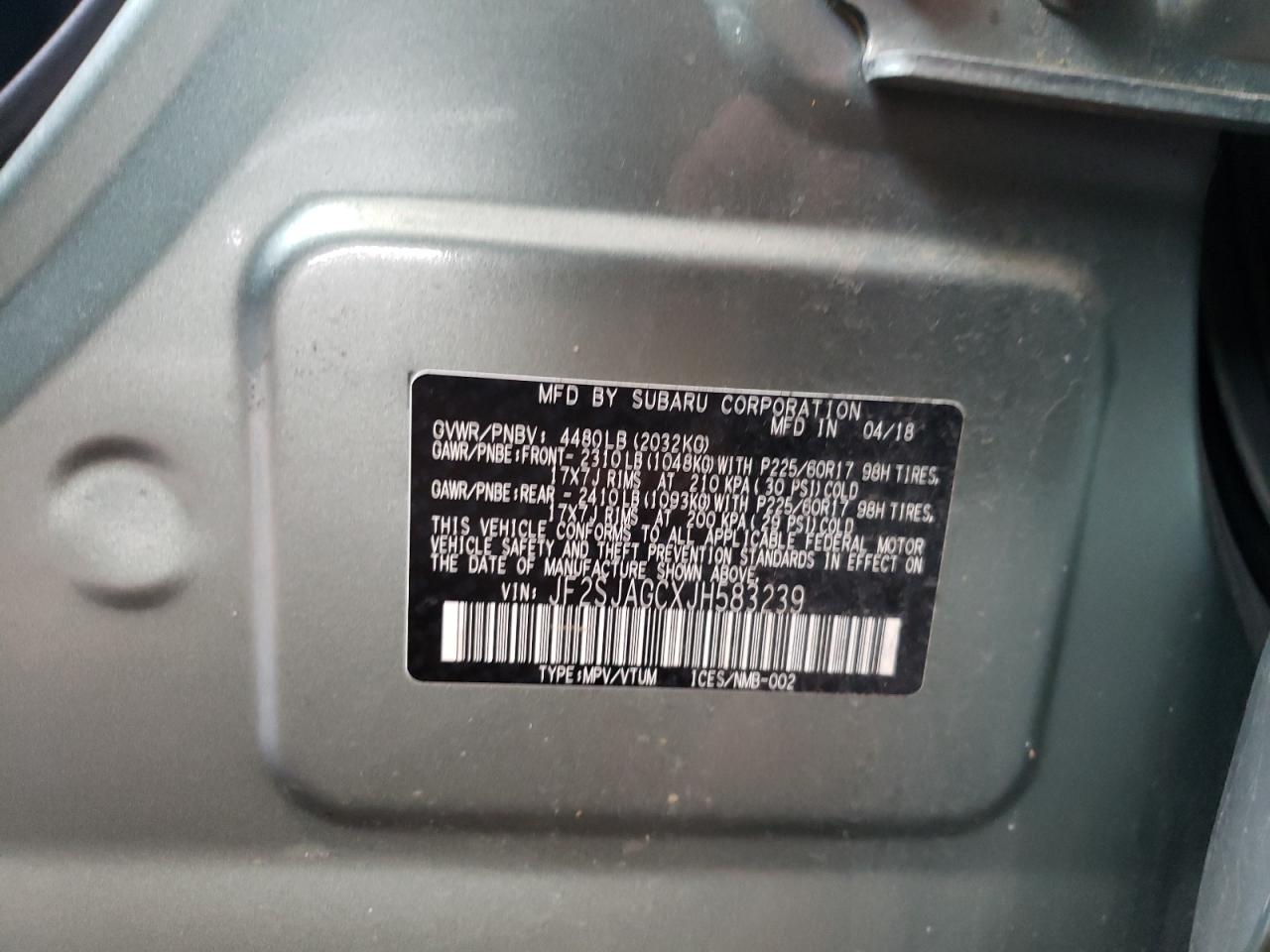 Photo 10 from auction – 2018 SUBARU FORESTER 2 with VIN JF2SJAGCXJH583239