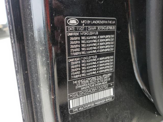 Photo 10 from auction – 2008 LAND ROVER RANGE ROVE with VIN SALSK25408A153762