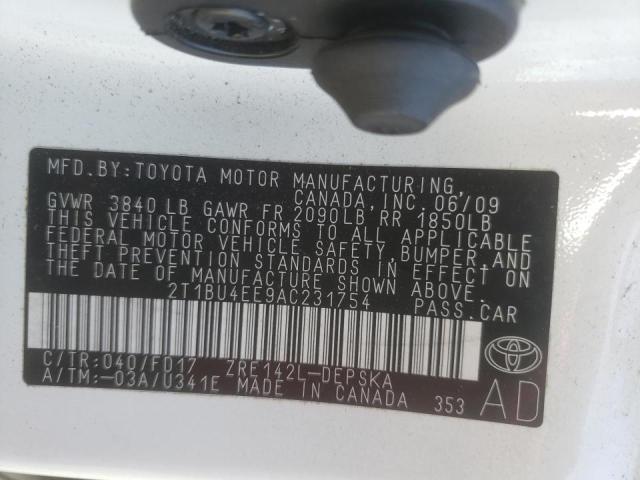 Photo 10 from auction – 2010 TOYOTA COROLLA BA with VIN 2T1BU4EE9AC231754