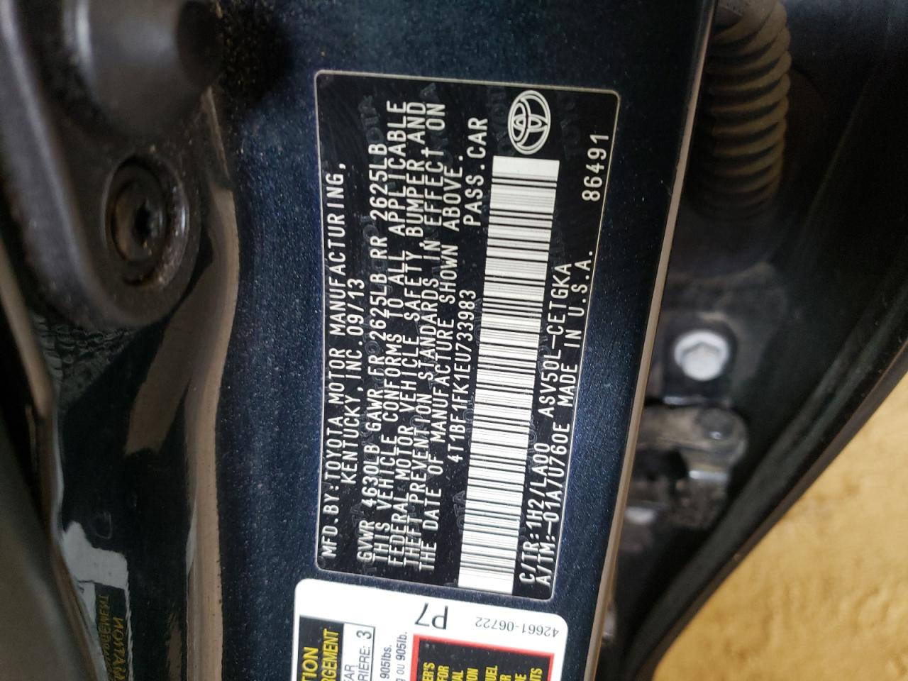 Photo 10 from auction – 2014 TOYOTA CAMRY L with VIN 4T1BF1FK1EU733983