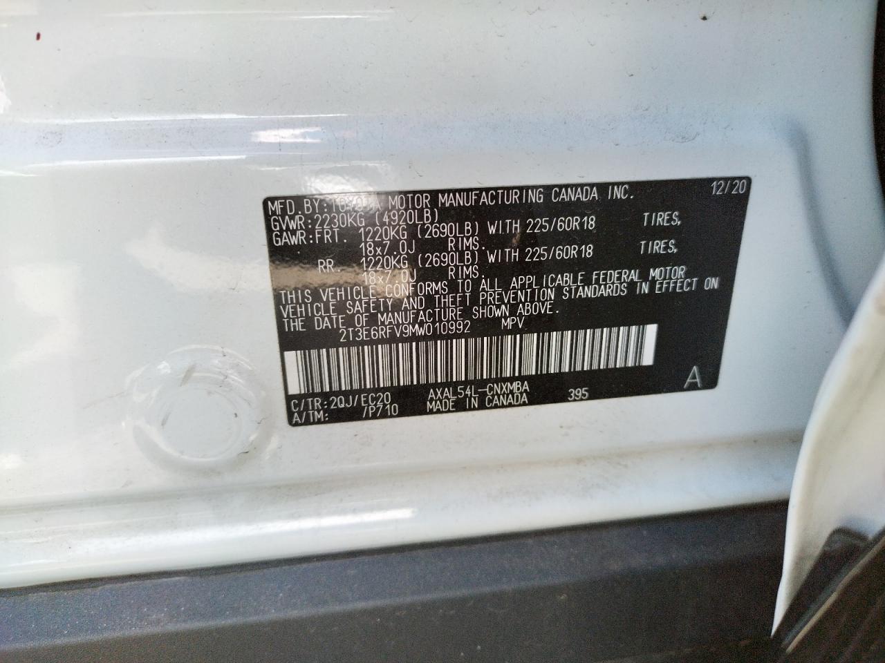 Photo 10 from auction – 2021 TOYOTA RAV4 XSE with VIN 2T3E6RFV9MW010992