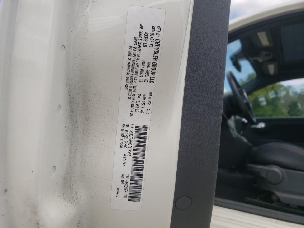 Photo 10 from auction – 2012 FIAT 500 SPORT with VIN 3C3CFFBR5CT116560