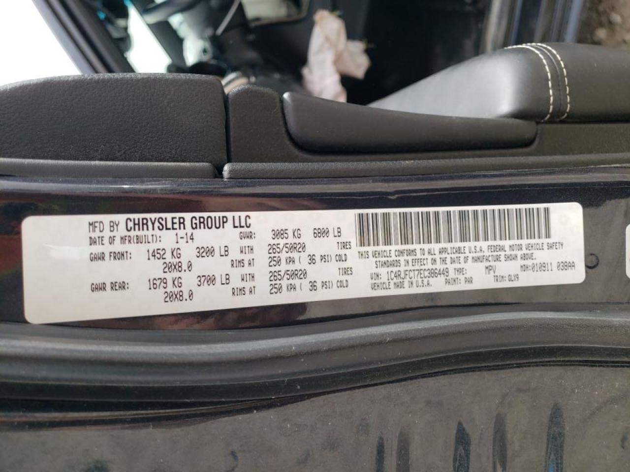 Photo 10 from auction – 2014 JEEP GRAND CHER with VIN 1C4RJFCT7EC386449