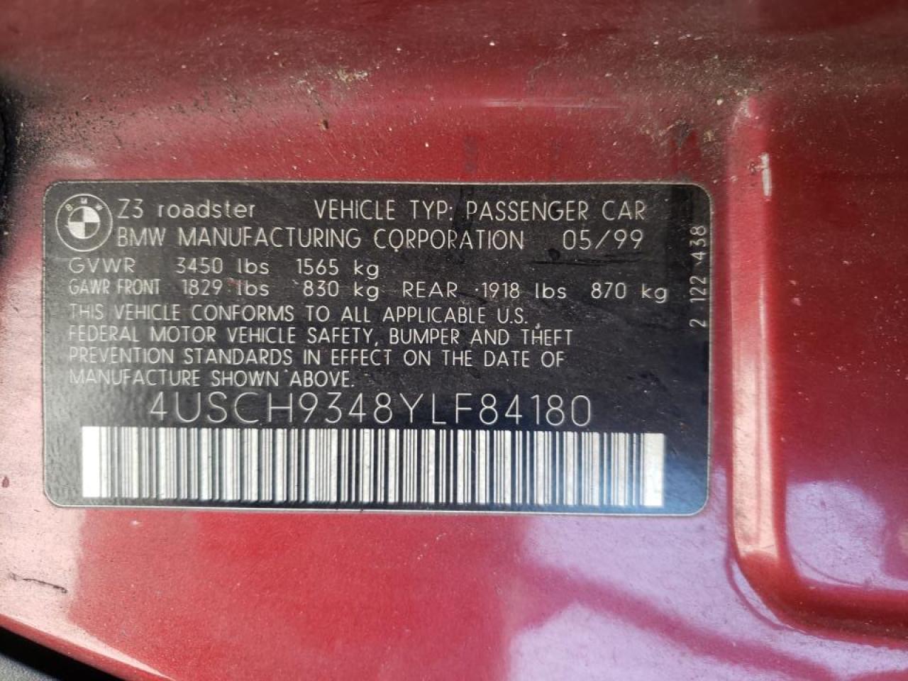 Photo 10 from auction – 2000 BMW Z3 2.3 with VIN 4USCH9348YLF84180