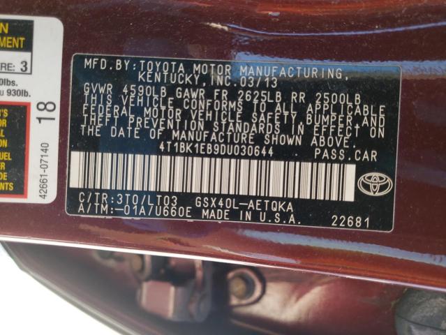 Photo 10 from auction – 2013 TOYOTA AVALON BAS with VIN 4T1BK1EB9DU030644