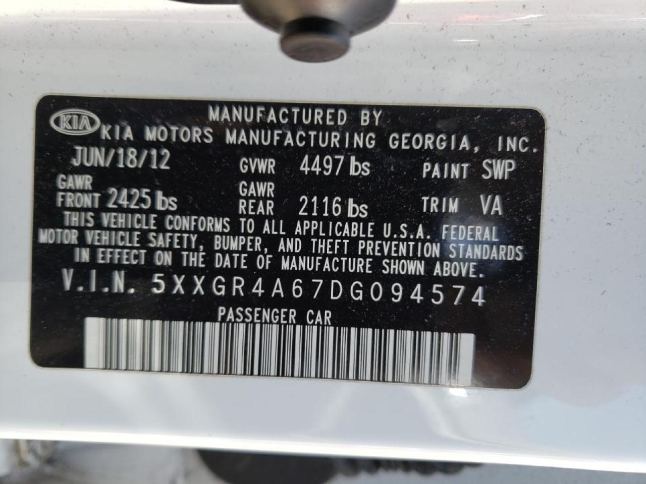 Photo 10 from auction – 2013 KIA OPTIMA SX with VIN 5XXGR4A67DG094574