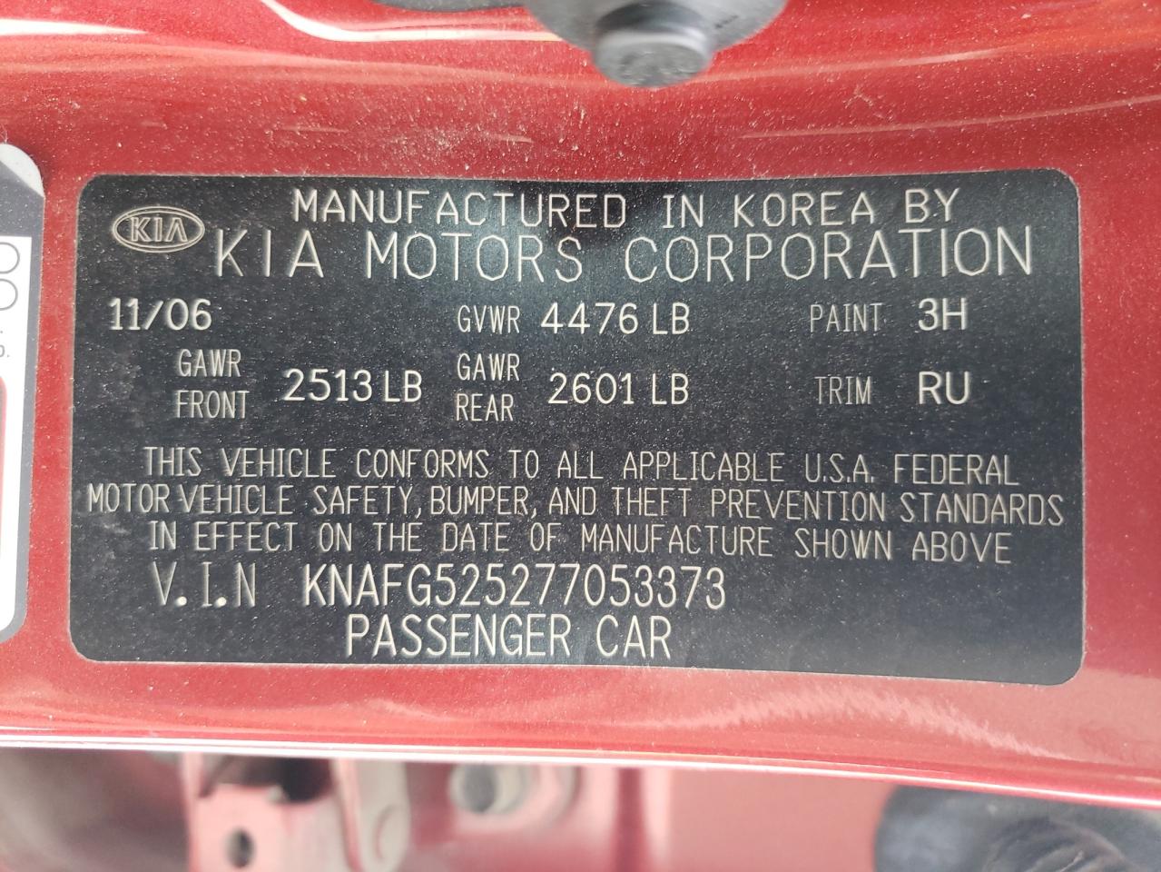 Photo 10 from auction – 2007 KIA RONDO BASE with VIN KNAFG525277053373
