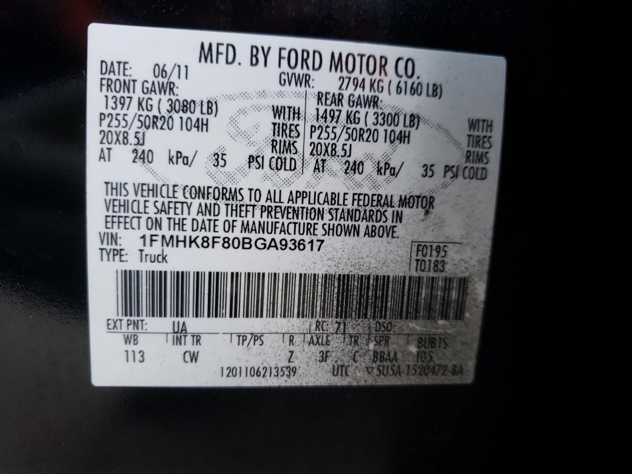 Photo 10 from auction – 2011 FORD EXPLORER L with VIN 1FMHK8F80BGA93617