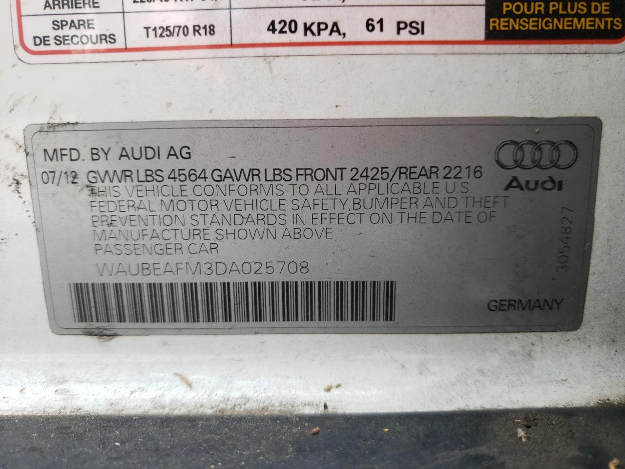 Photo 10 from auction – 2013 AUDI A3 PREMIUM with VIN WAUBEAFM3DA025708
