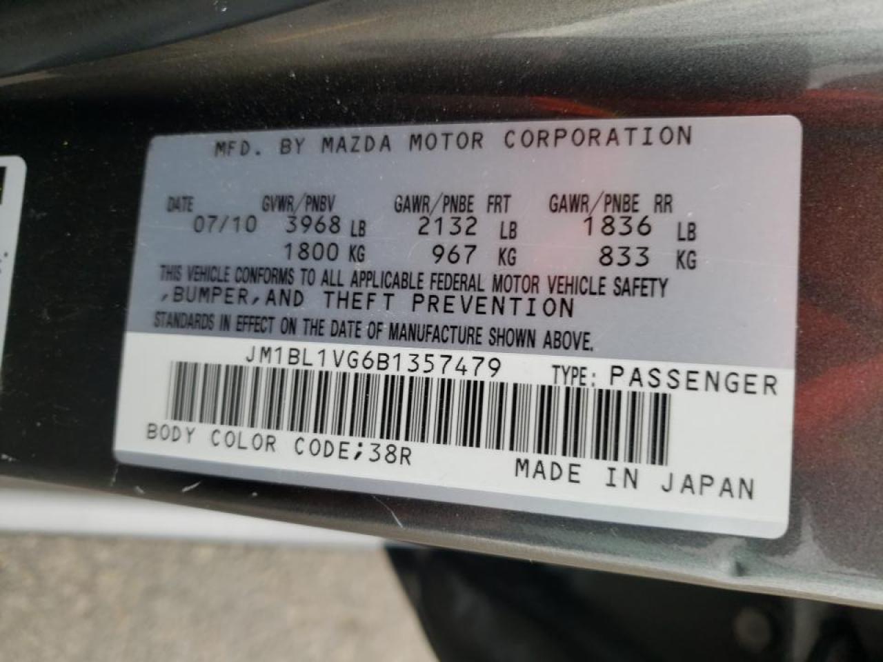 Photo 10 from auction – 2011 MAZDA 3 I with VIN JM1BL1VG6B1357479