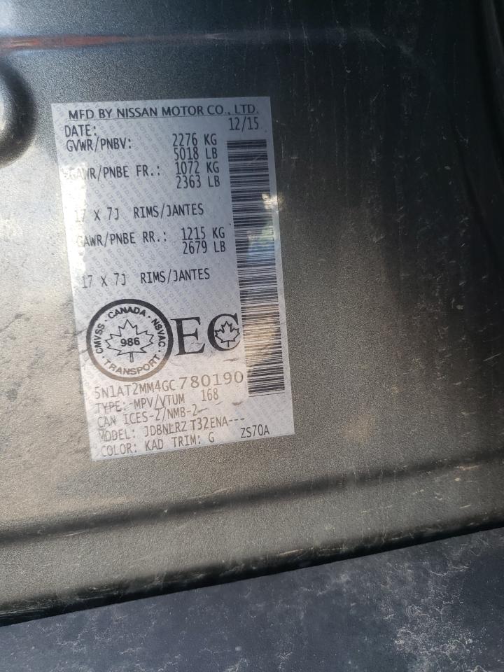 Photo 10 from auction – 2016 NISSAN ROGUE S with VIN 5N1AT2MM4GC780190
