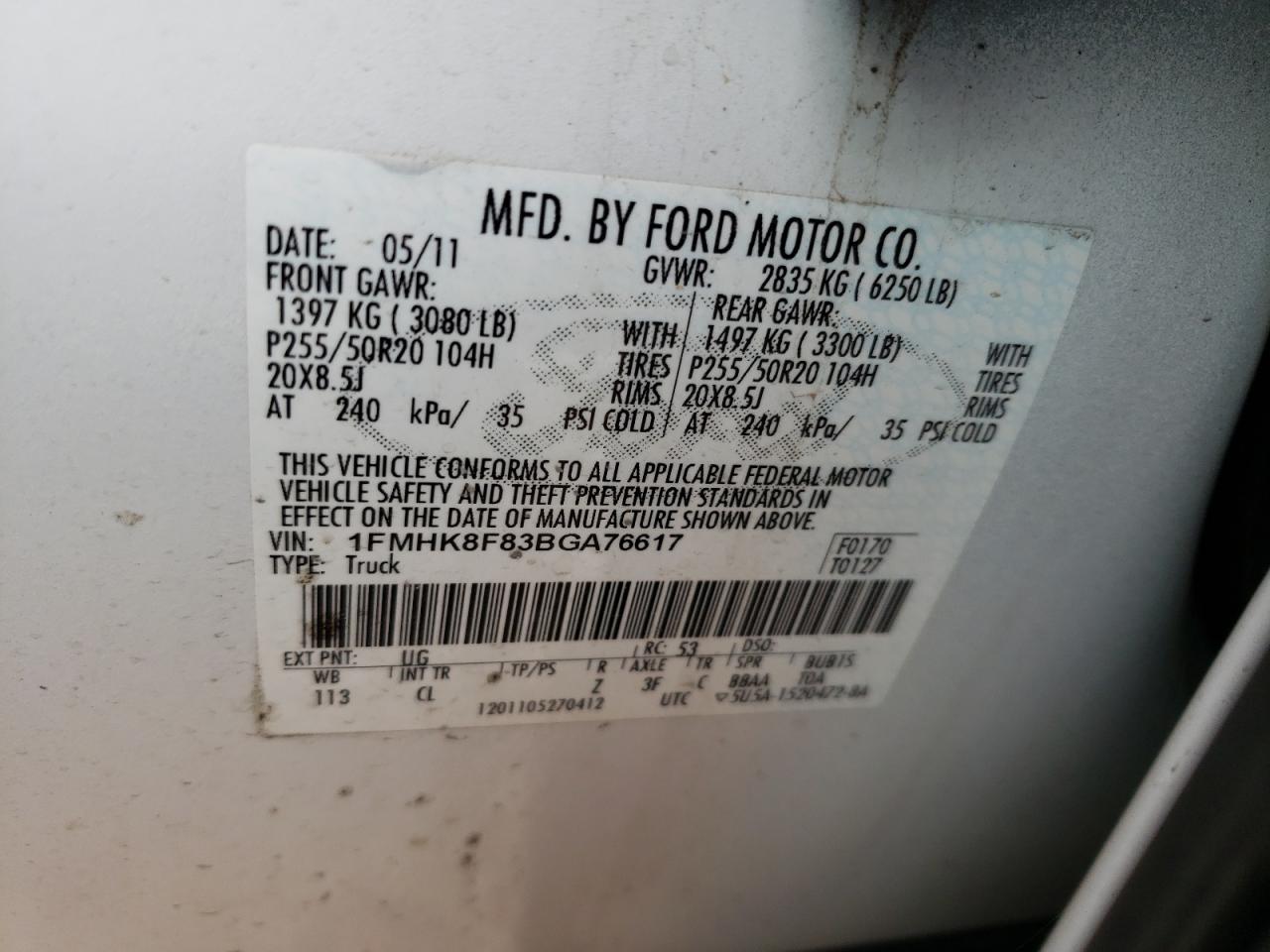 Photo 10 from auction – 2011 FORD EXPLORER L with VIN 1FMHK8F83BGA76617